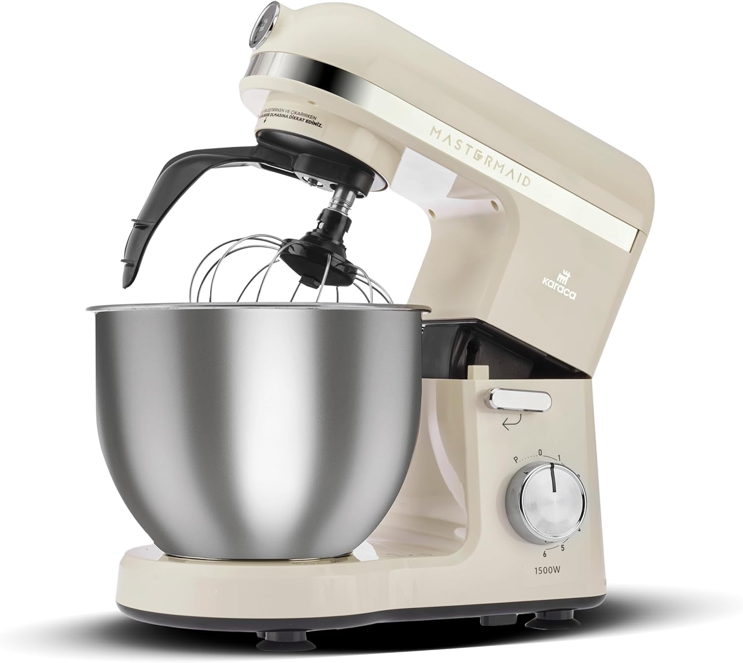 Karaca Mastermaid Chef Pro Double Armed Küche Koch 1500W Soft Cream, Glänzend Cream, 1500W, 5 L Mixer, Food Processor, Geschwindigkeitseinstellung, Knethaken, Verquirlen, Kneten und Mischen