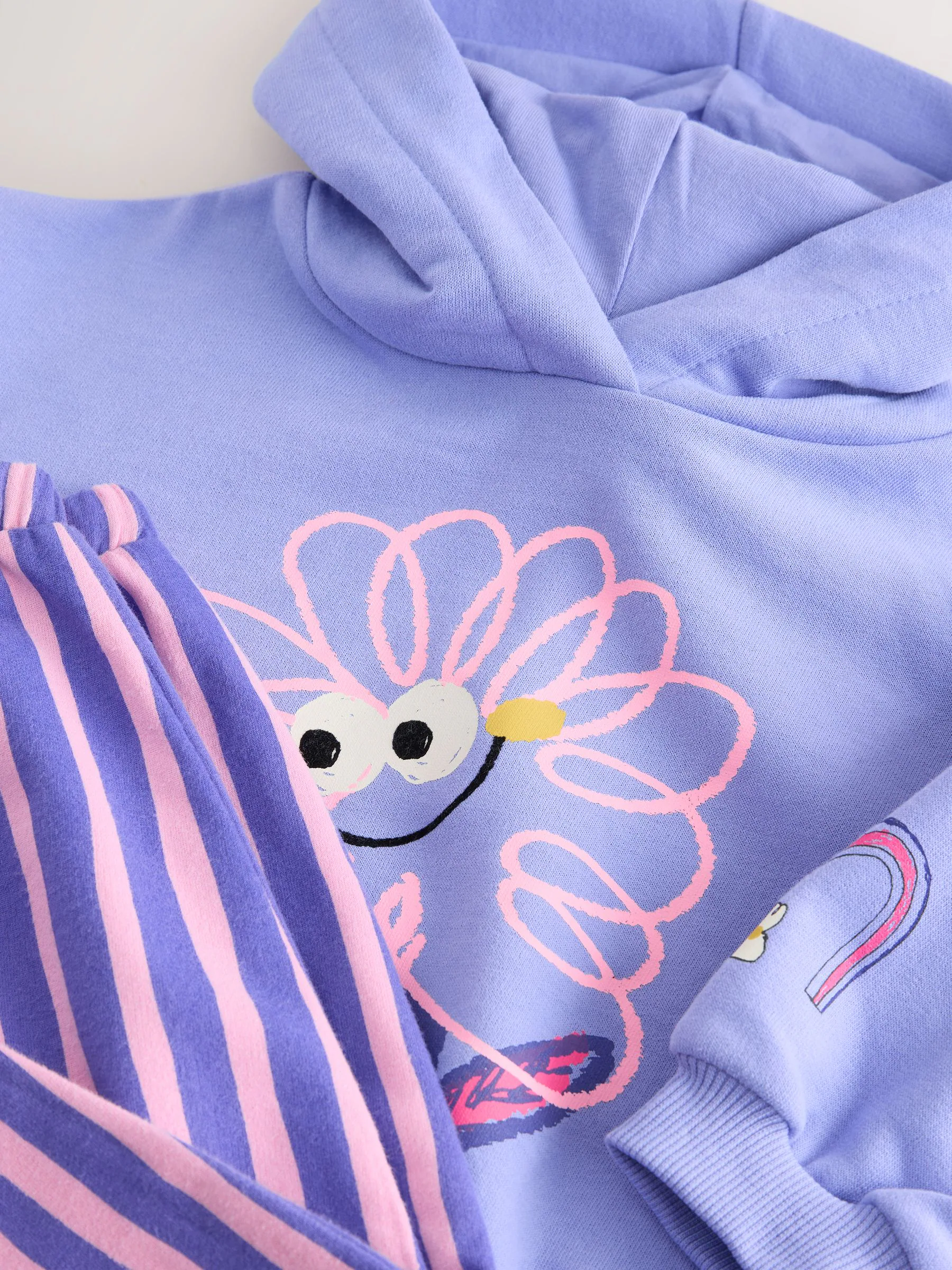Purple Stripe Flower - Set met hoodie en joggingbroek met rechte wijde pijpen (3mnd -7jr)