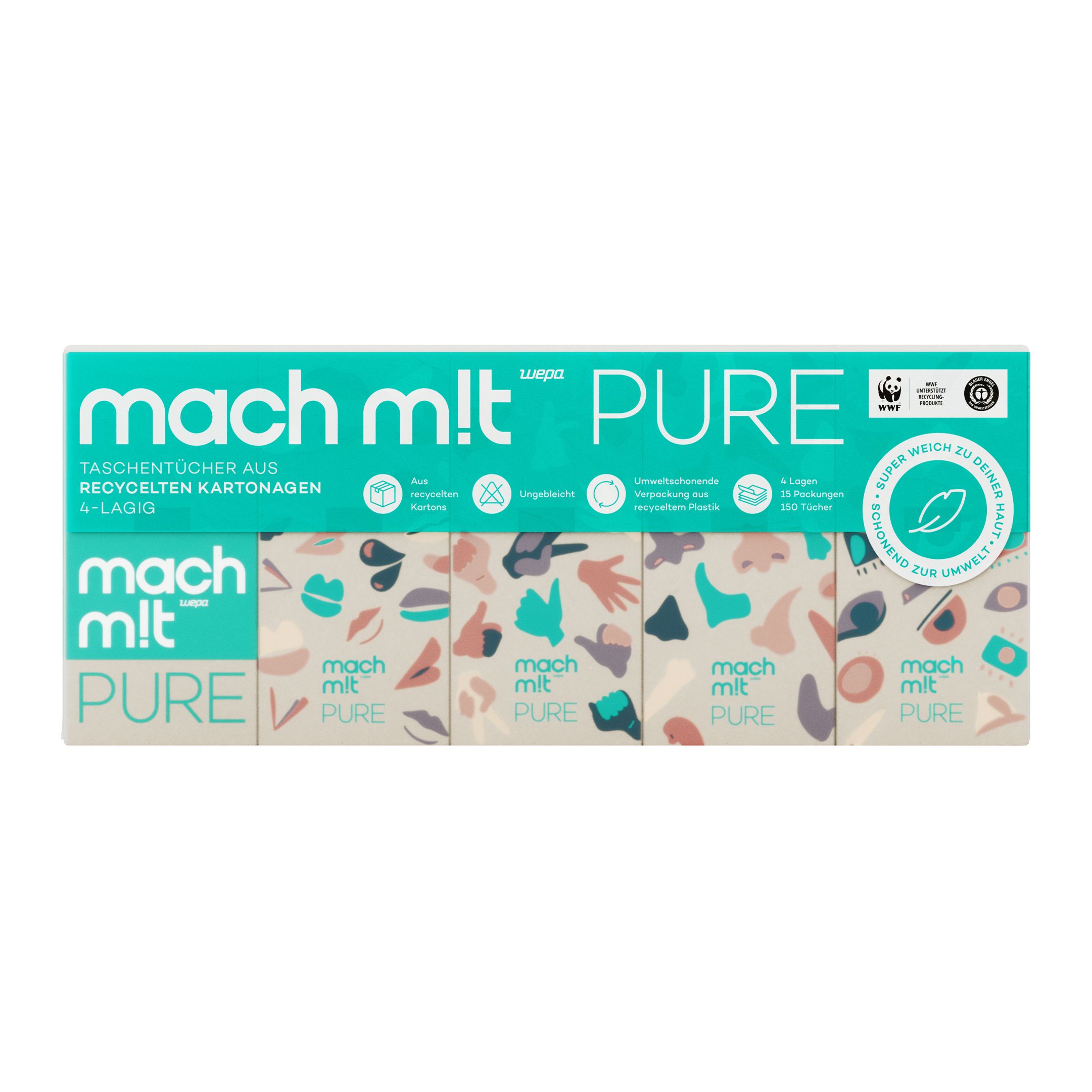 mach m!t PURE Tachentücher 4-lagig aus recyceltem Karton