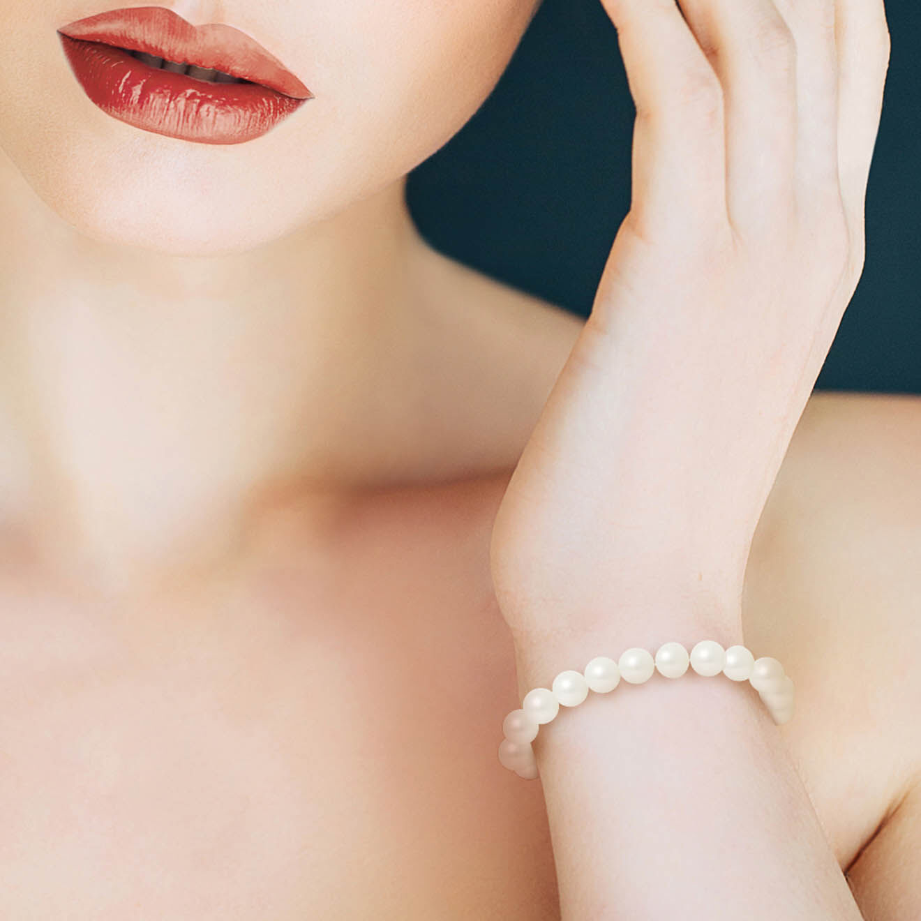 Mitzuko Bracelet Rang Argent Perles d'Eau Douce rondes blanches