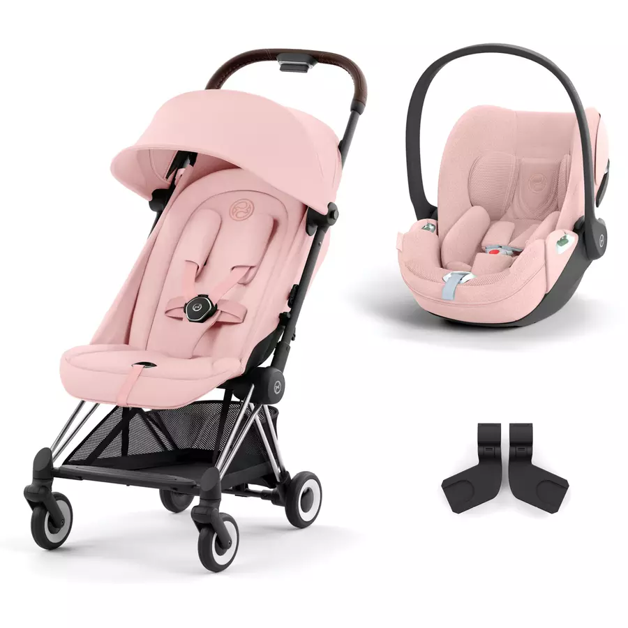 cybex PLATINUM Buggy Coya Chrome Dark Brown Peach Pink inklusive Babyschale Cloud T I-Size Plus Peach Pink und Adapter