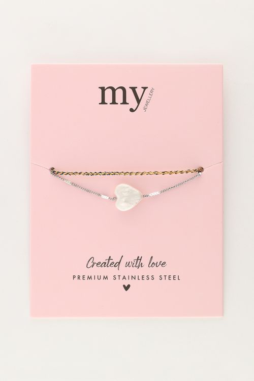 Minimalistische dubbele armband met parel hartje