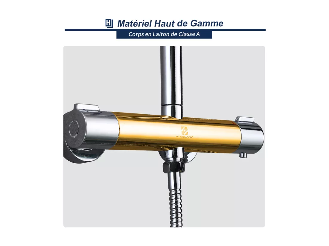 Colonne de Douche Thermostatique Ensemble de Douche Chromé Système de Douche Robinetterie en Laiton Kit de Douche Réglable
