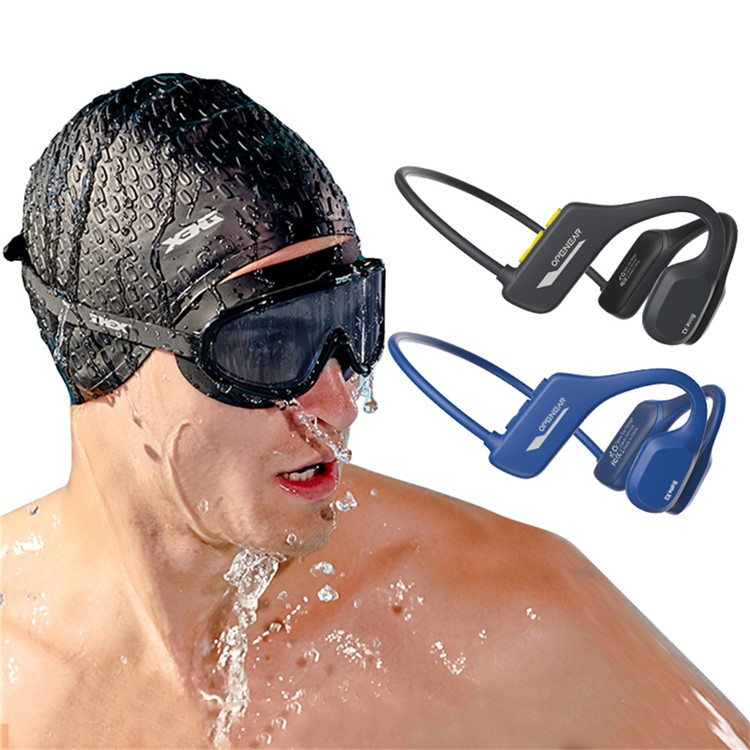 Open-Ear Knochenschall Bluetooth Kopfhörer für Wassersport mit 8GB Speicher MP3 Player / Nackenbügel / Wasserdicht (IP68) - Blau