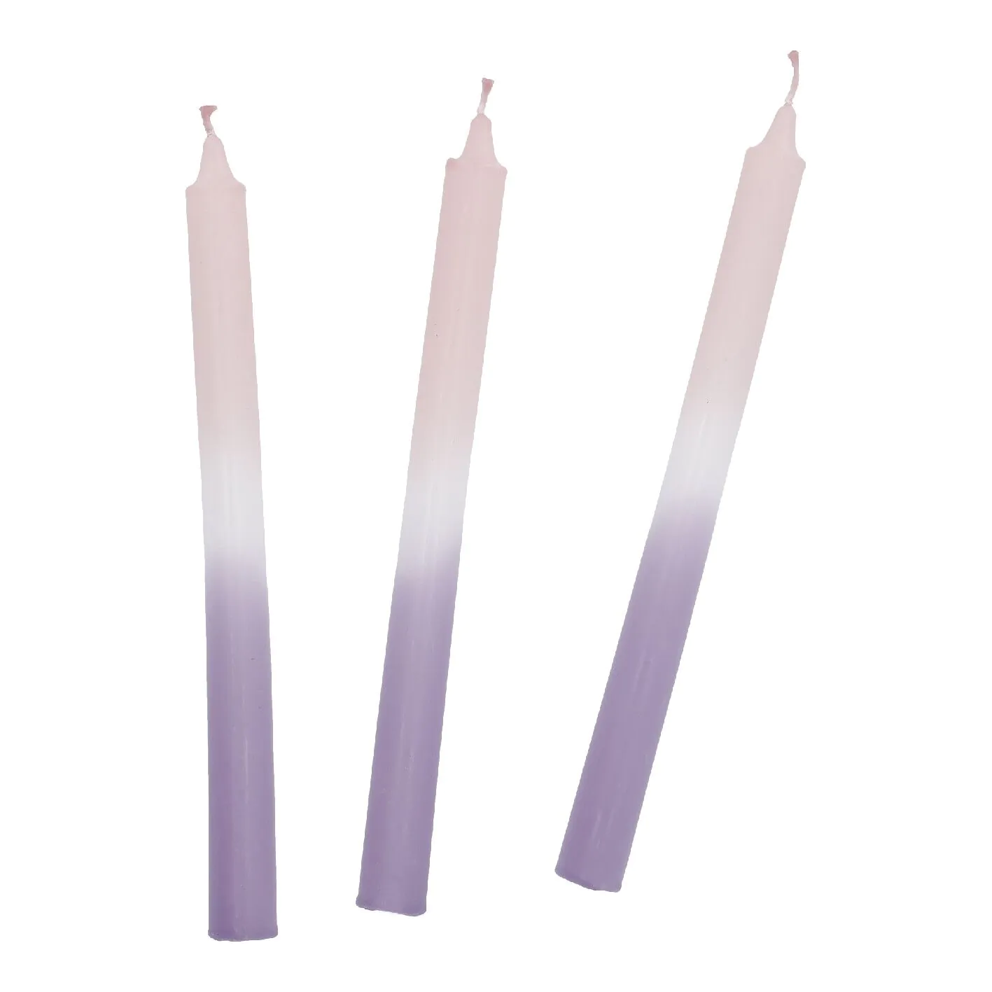 3er Set Stabkerze, rosa/weiß/flieder, 25 cm