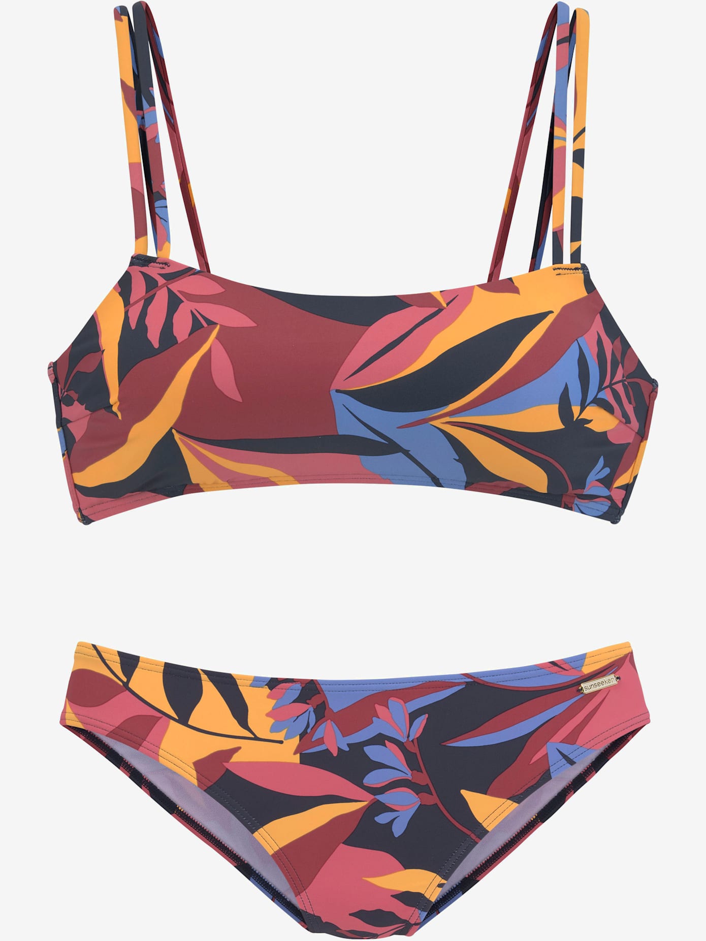 Bikini bustier imprimé feuilles abstrait
