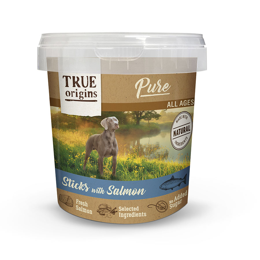 Palitos de salmão puro True Origins para cães
