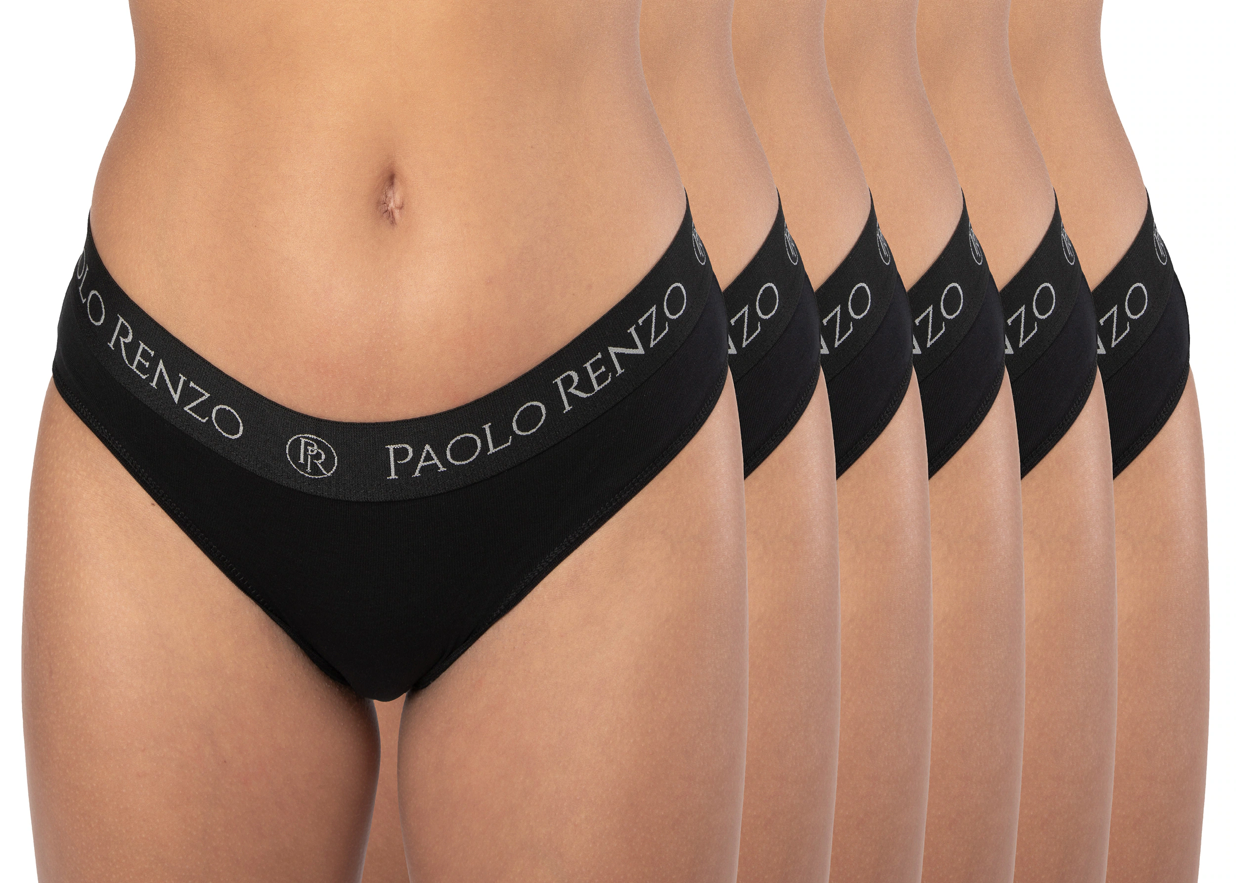 Paolo Renzo® Damen Baumwoll Slip SPORT LINE 3 Paar - Größe S - Schwarz