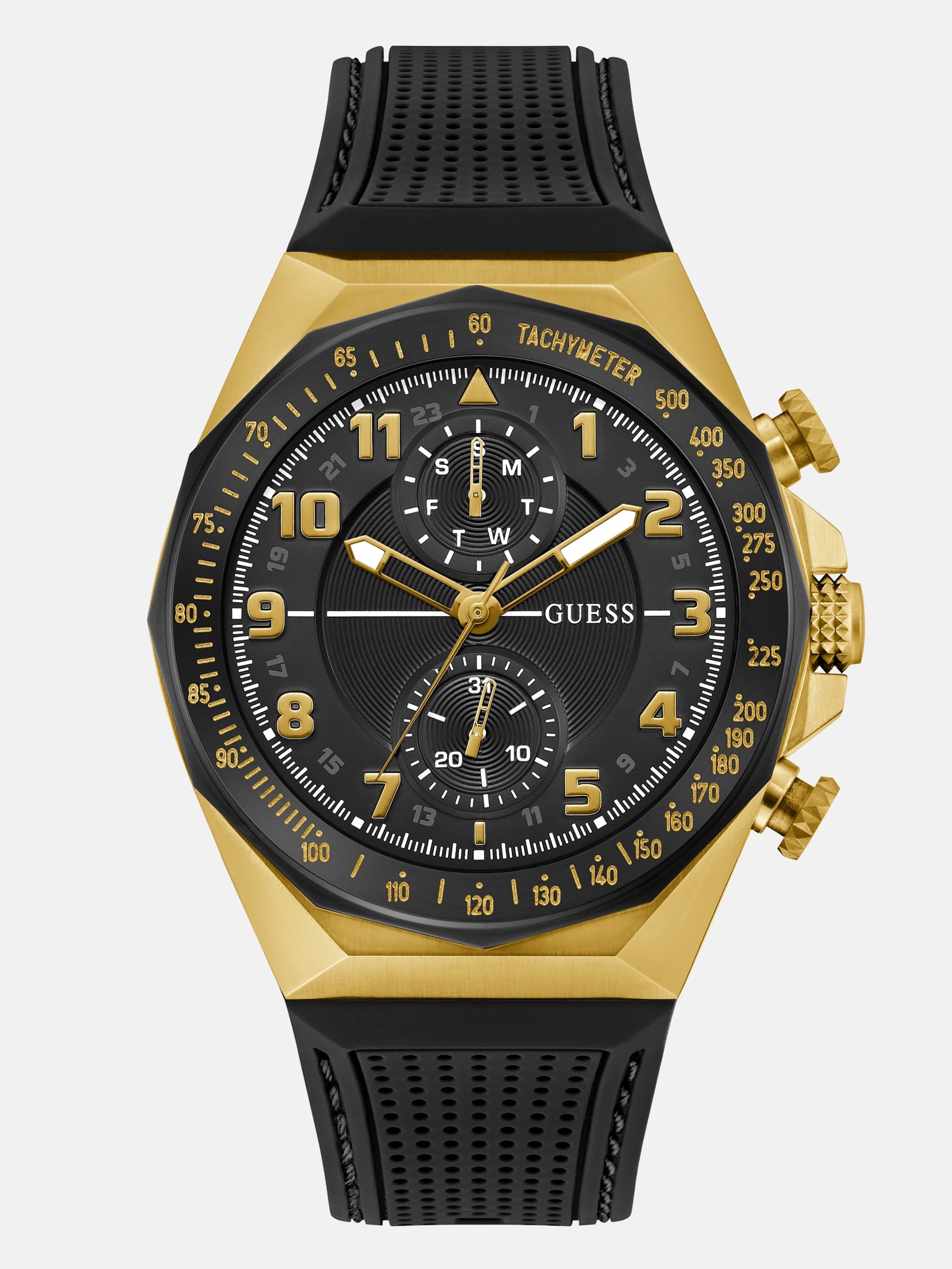 Relógio cronógrafo em silicone dourado e preto