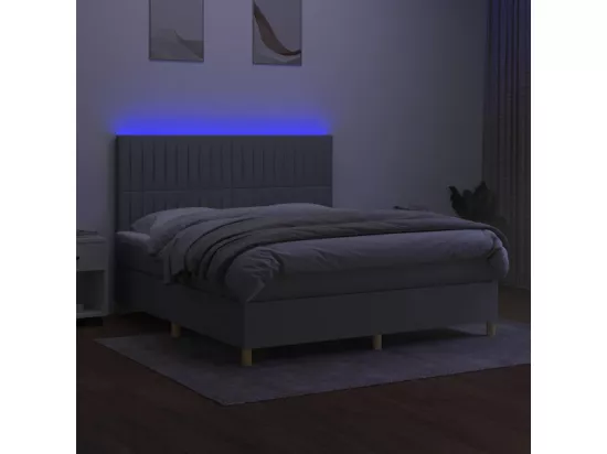 Sommier tapissier matelas et LED Gris clair 160x200 cm Tissu