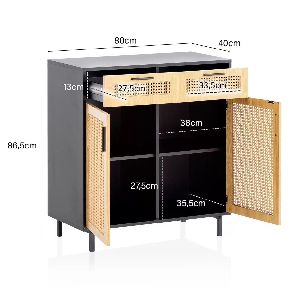 Highboard Besancon hellbraun,schwarz