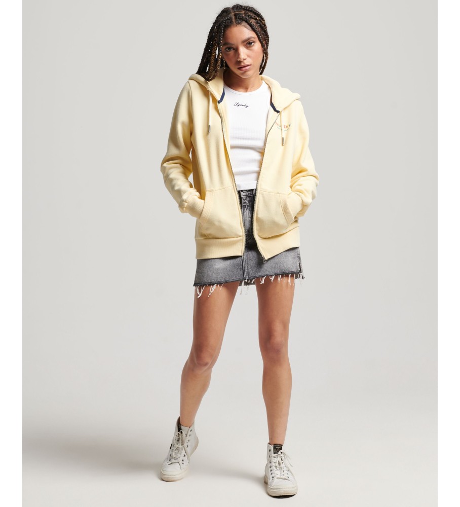 Moletom com capuz e zíper Superdry Vintage Rainbow Logo na cor amarela