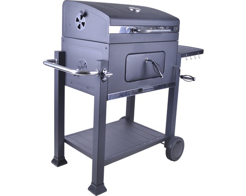 Houtskoolgrill, staal, 117,5 x 66 x 107,5 cm, zwart, grillrooster van verchroomd staal, inclusief grillrooster, dekselthermometer, deksel