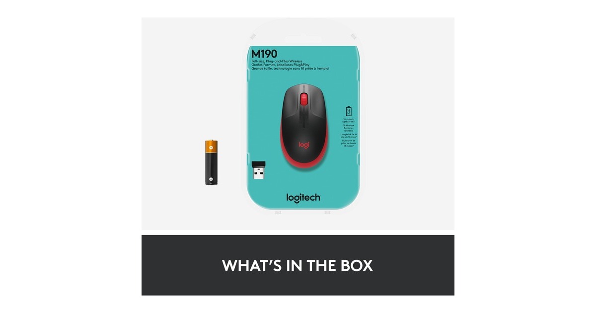 LogitechM190 Full-size wireless mouse  (Rood, 1000 dpi)