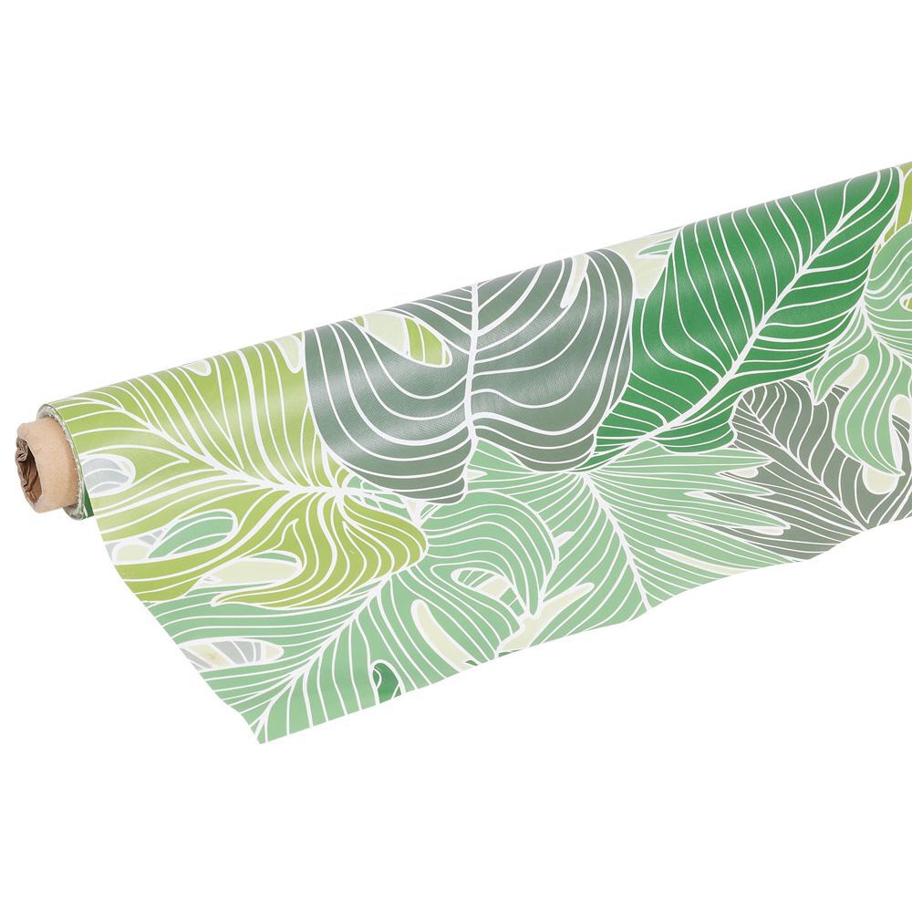 Toile cirée 100% PVC imprimé végétal vert en rouleau de 6m
