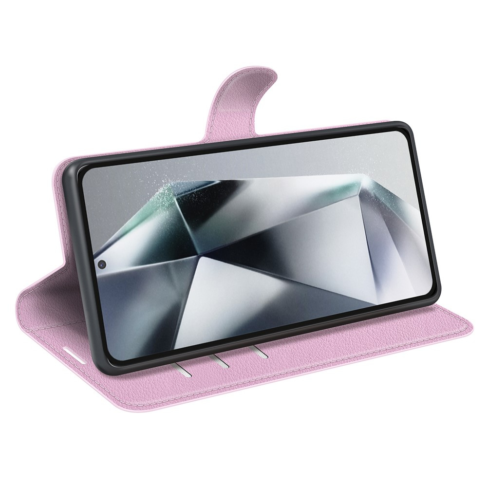 Samsung Galaxy S25 Ultra Leder Tasche Flip Cover Litchi Look - Rosa