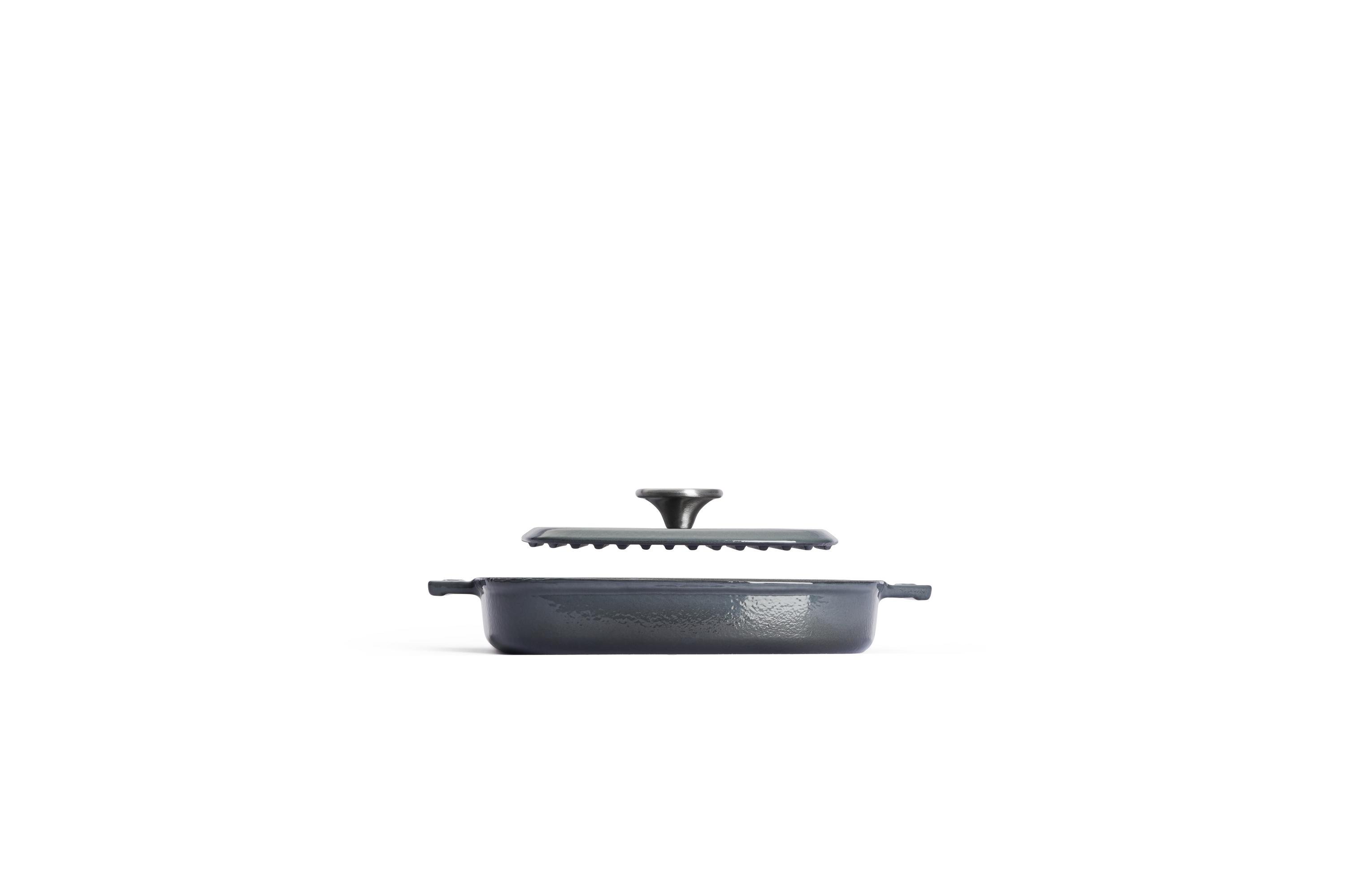Iron Guss-Grillpfannen-Set mit Küchenzange, 24 x 24 cm - Farbe: Carbon Grey
