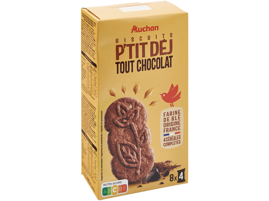 BOLACHA AUCHAN PEQUENO ALMOÇO CEREAIS PEPITAS CHOCOLATE 400G