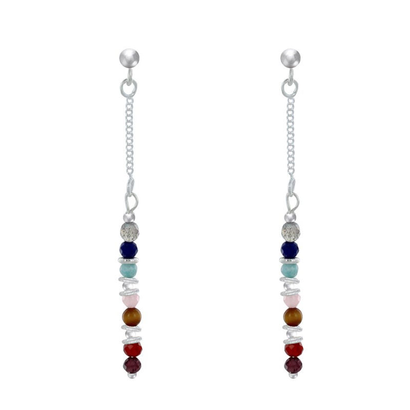 Boucles d'Oreilles Argent Chainette 7 Chakras