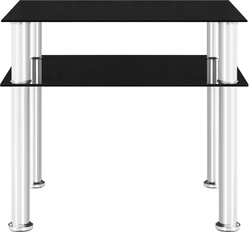 vidaXL - Bijzettafel - Zwart - Gehard Glas - Roestvrij Staal