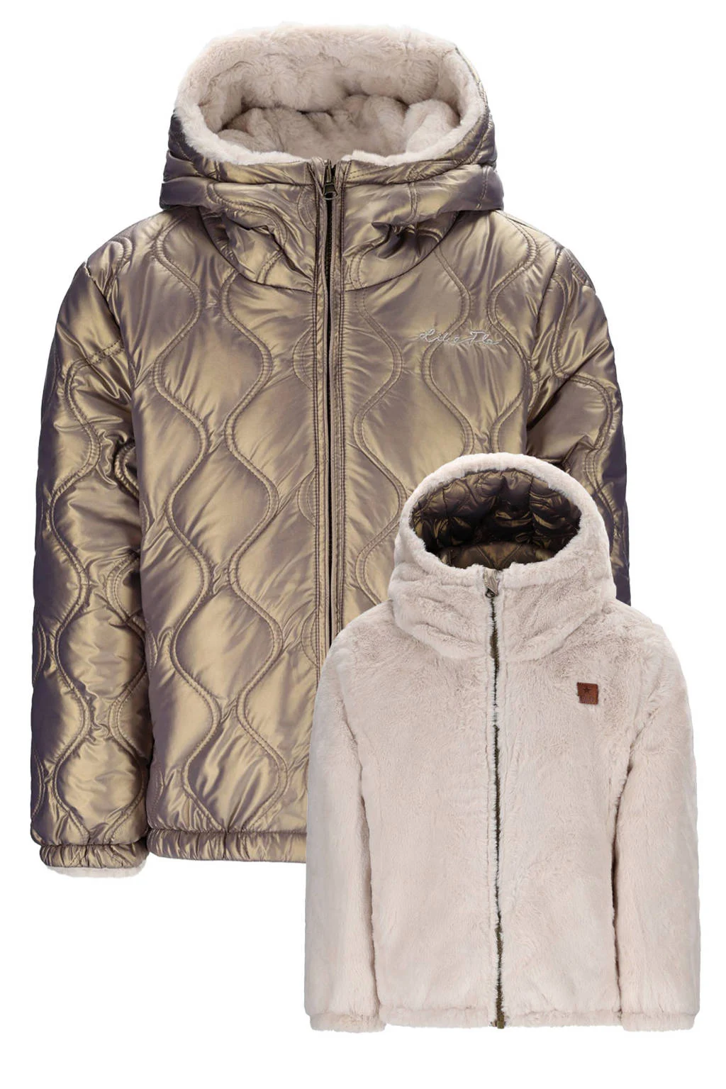 Like Flo imitatiebonten reversible jas beige