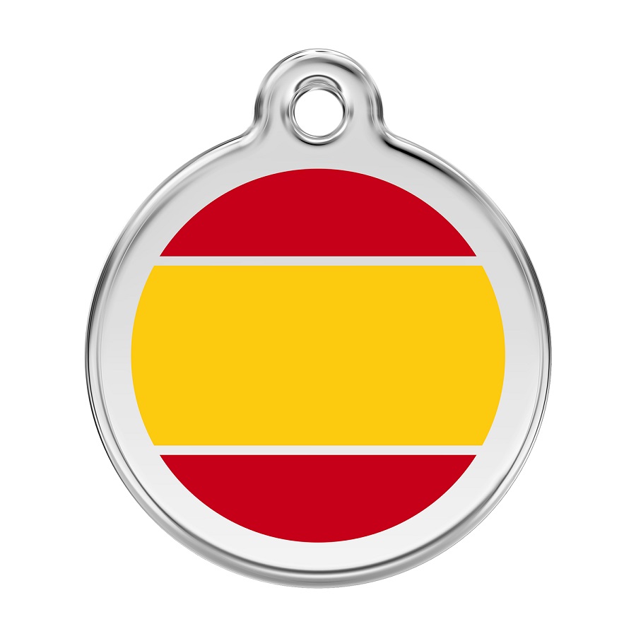 Placa de identificação para cães em aço inoxidável esmaltado com a bandeira espanhola.