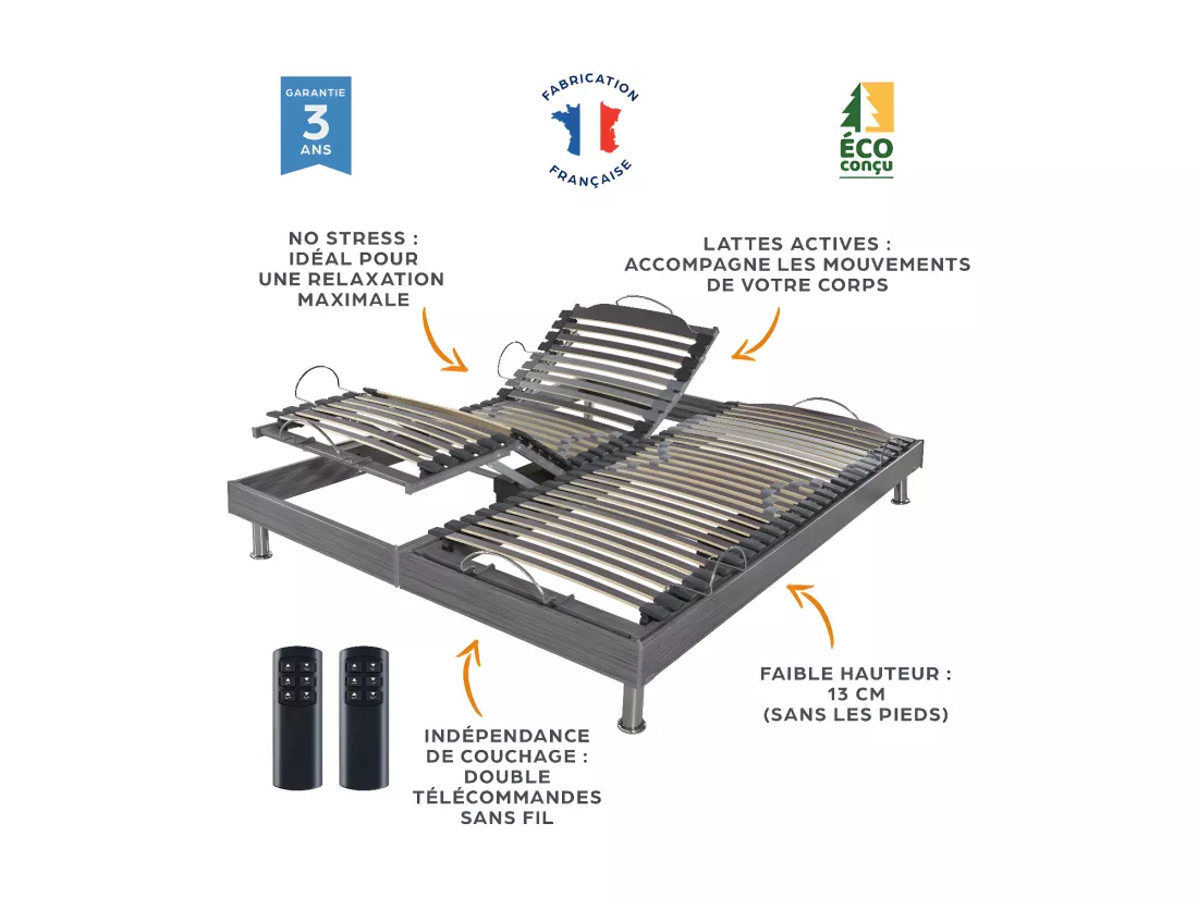 Ensemble relaxation S62 + Matelas Mousse Myriade - 5 zones - 2x80x200 - Gris