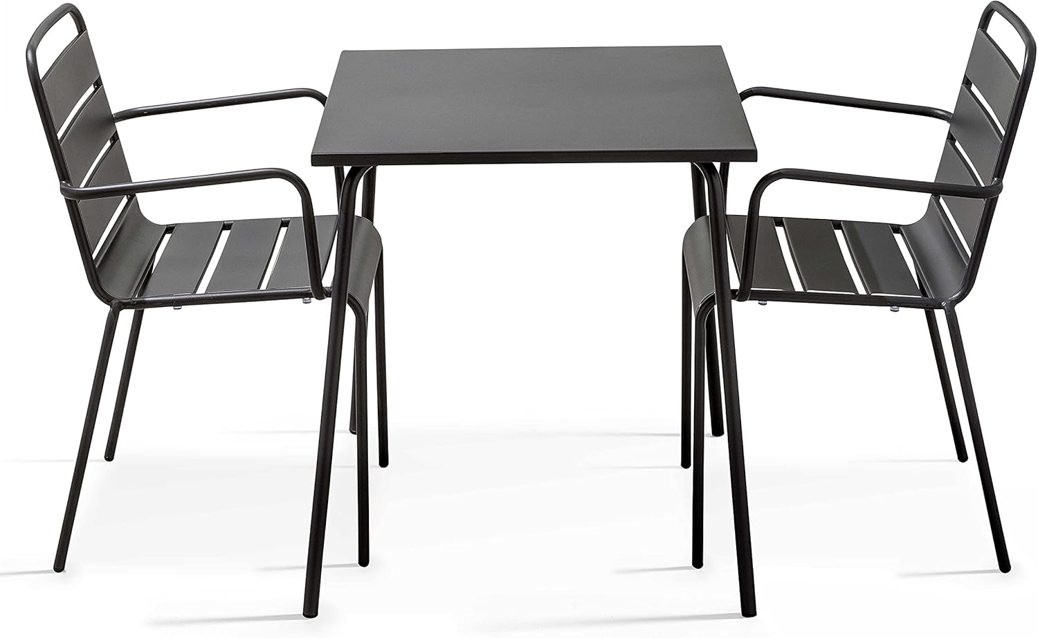 Oviala Gartenmöbel-Set, quadratisch und 2 Sessel, Stahl, grau – Palavas