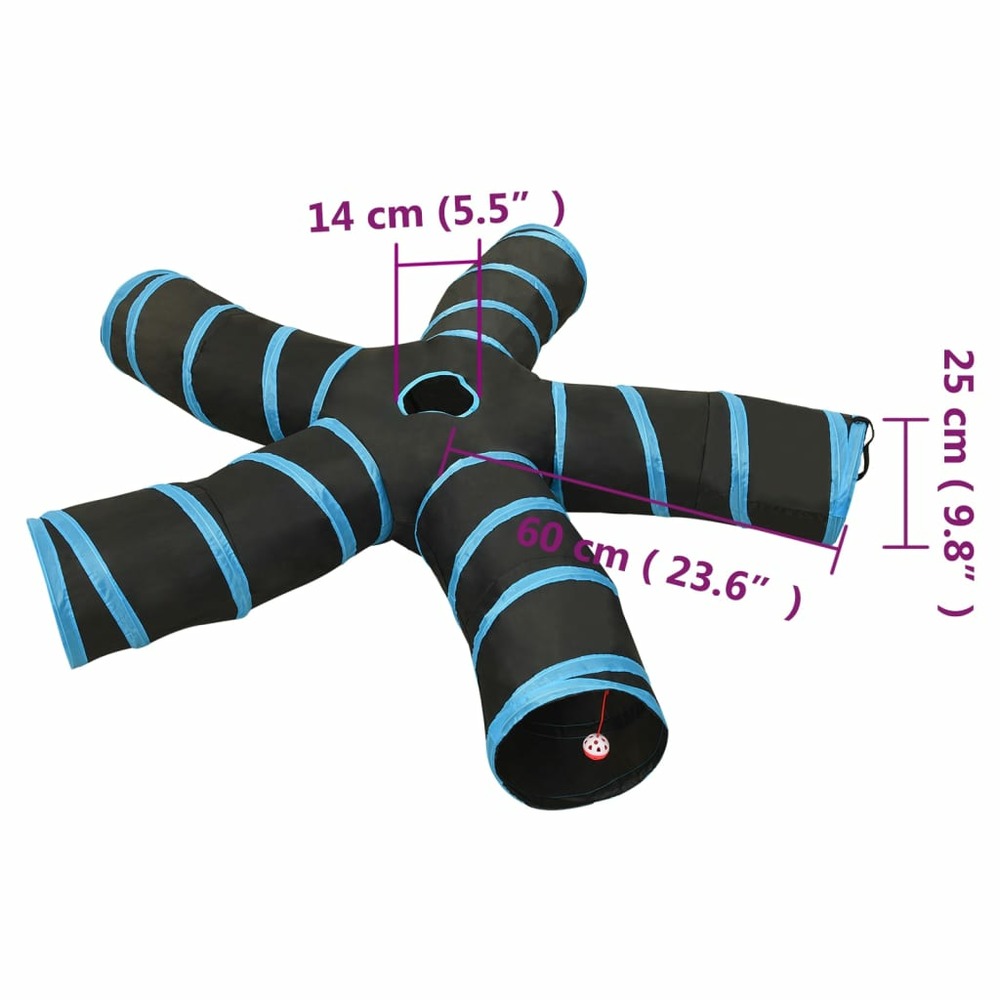 Tunnel pour chats à 5 voies noir et bleu 25 cm polyester