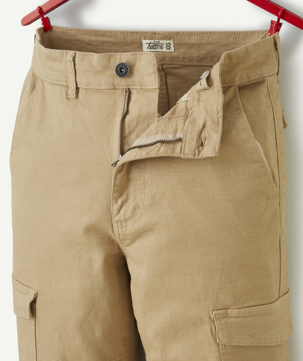 PANTALON BAGGY GARÇON BEIGE AUX POCHES CARGO