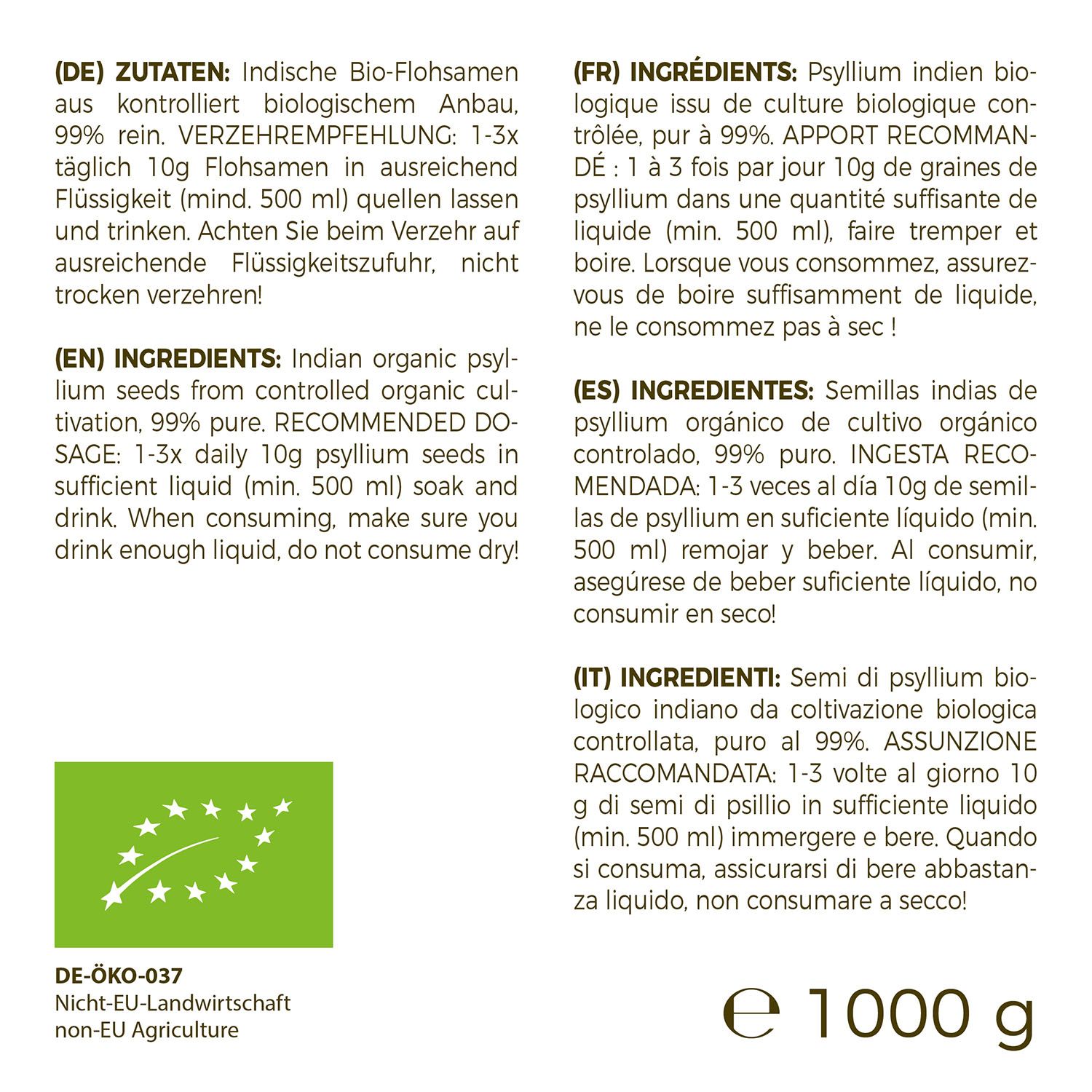 GreatVita ganze Bio Flohsamen 99% rein