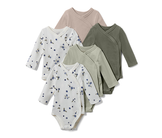 5 Baby-Langarmbodys, Blaubeere