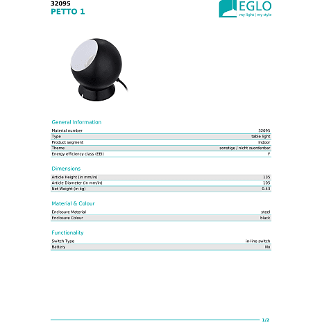 Petto bordlampe - sort