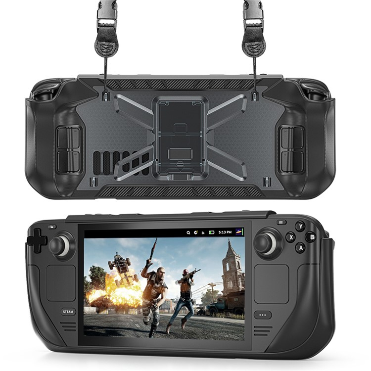 Steam Deck / OLED Silikon Case Schutzhülle Abdeckung mit Kickstand Halterung und Schultergurt - Schwarz