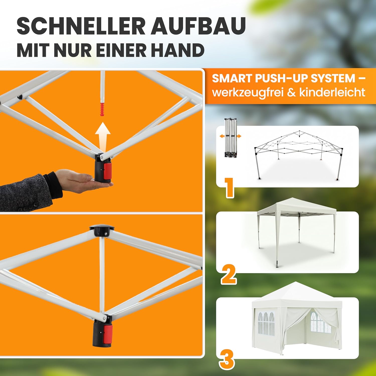 Pavillon 3x3 Wasserdicht Stabil Winterfest und UV 50+ Schutz - Faltpavillon mit Seitenwänden - Pop Up Zelt für Garten, Camping, Märkte - Gartenpavillon (Beige, 3x3m)