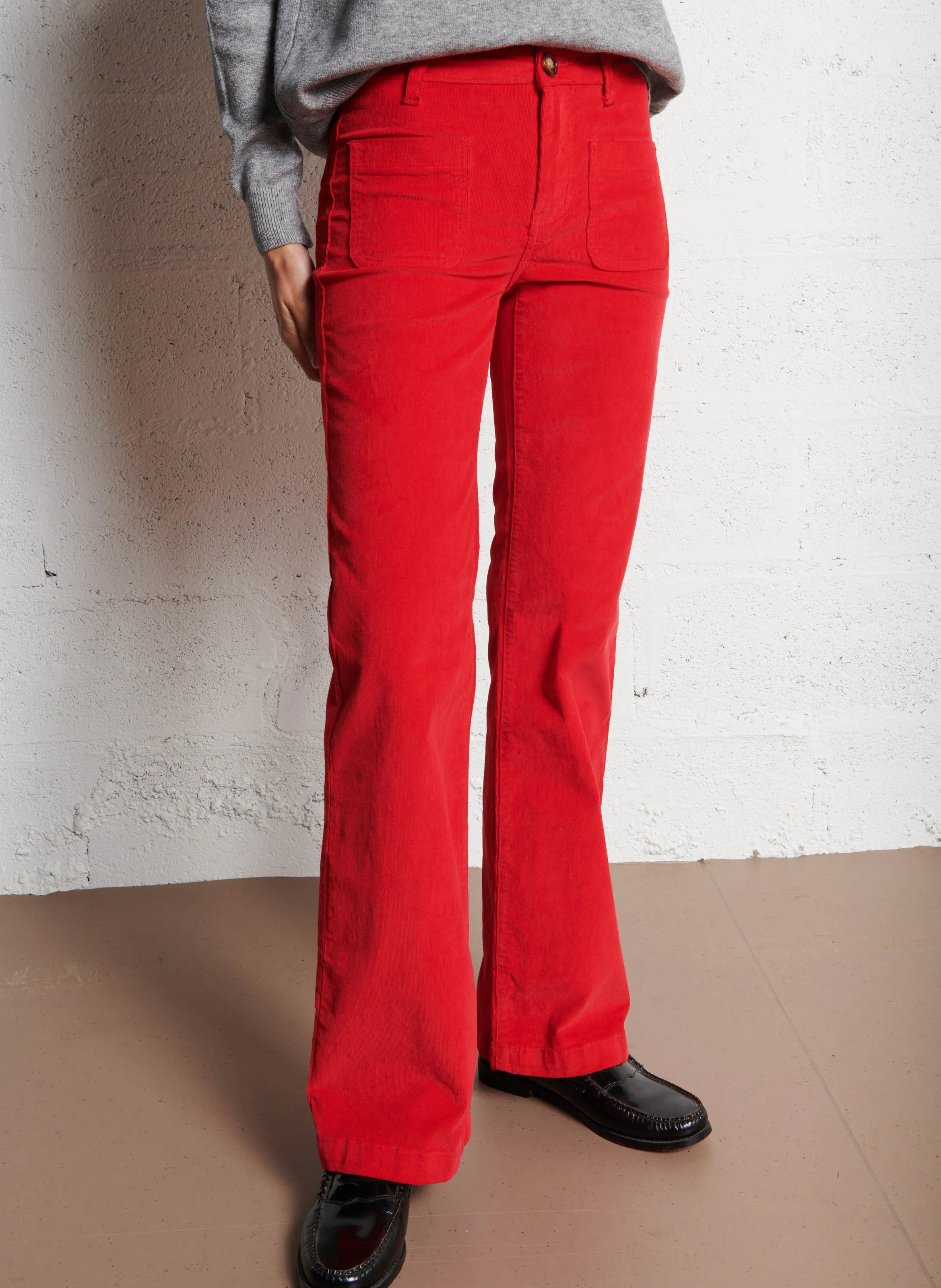SONNY - Pantalon droit côtelé en coton mélangé | Rouge