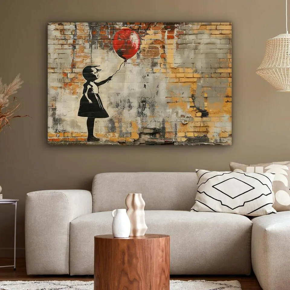 MuchoWow Canvas Schilderij 120x80cm Graffiti Banksy Meisje
