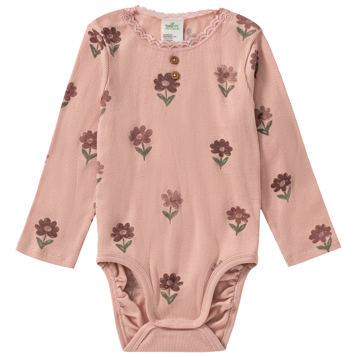 Topomini Pure Collection 2 Baby Langarmbodys mit Rippstruktur hellrosa / hellbeige