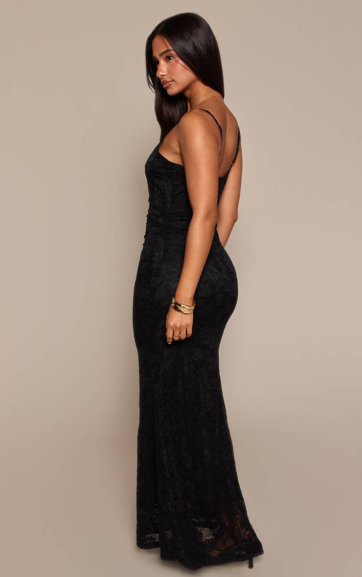 Noir Robe Longue Fluide À Bretelles Avec Superposition De Dentelle Petite Taille
