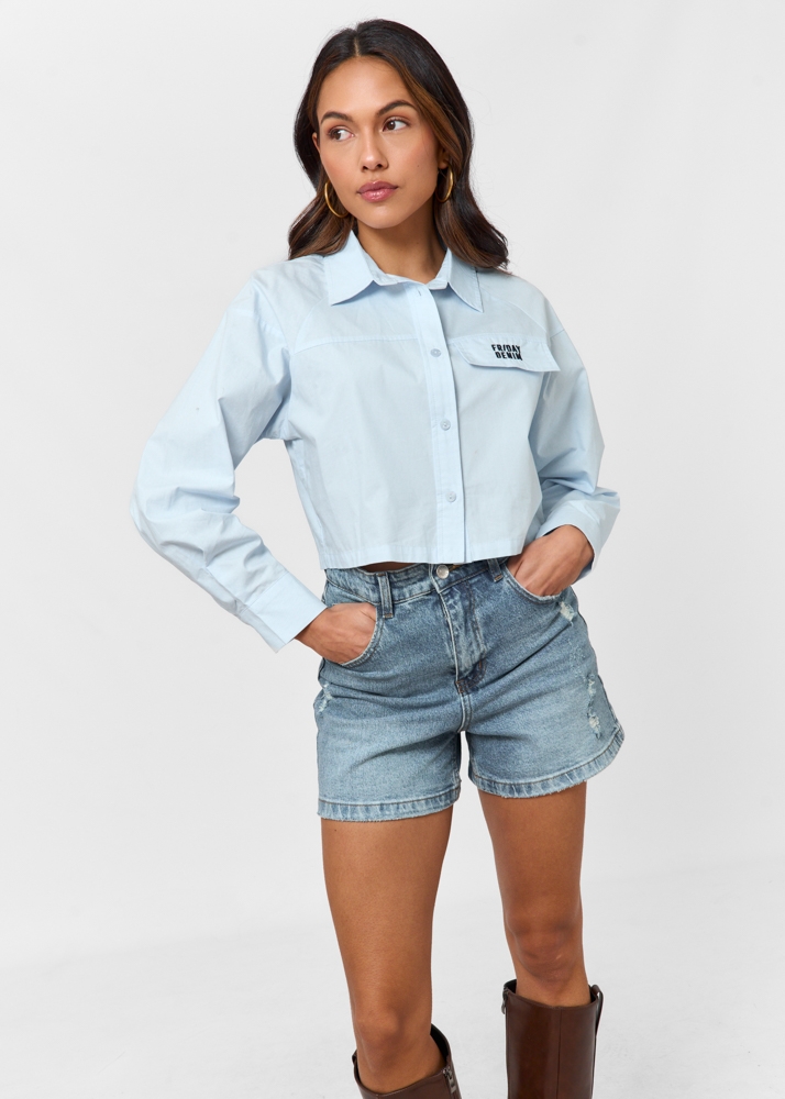Friday Denim cropped blouse lichtblauw