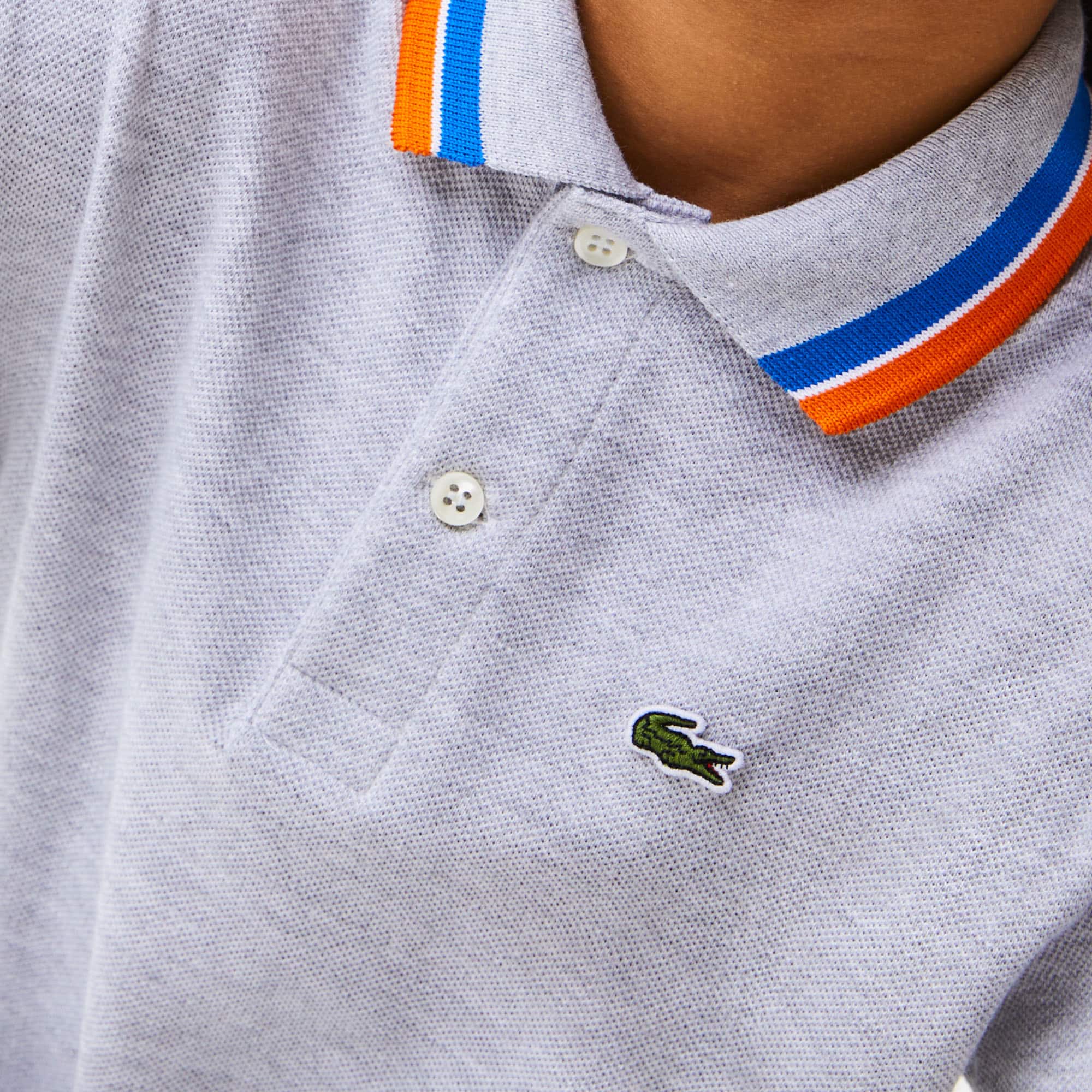 Polo garçon Lacoste avec col tricolore en petit piqué de coton Polos - Gris - Lacoste - Garçon