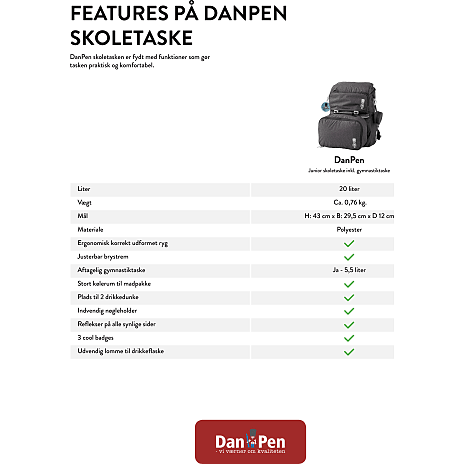 Danpen skoletaske - Grå