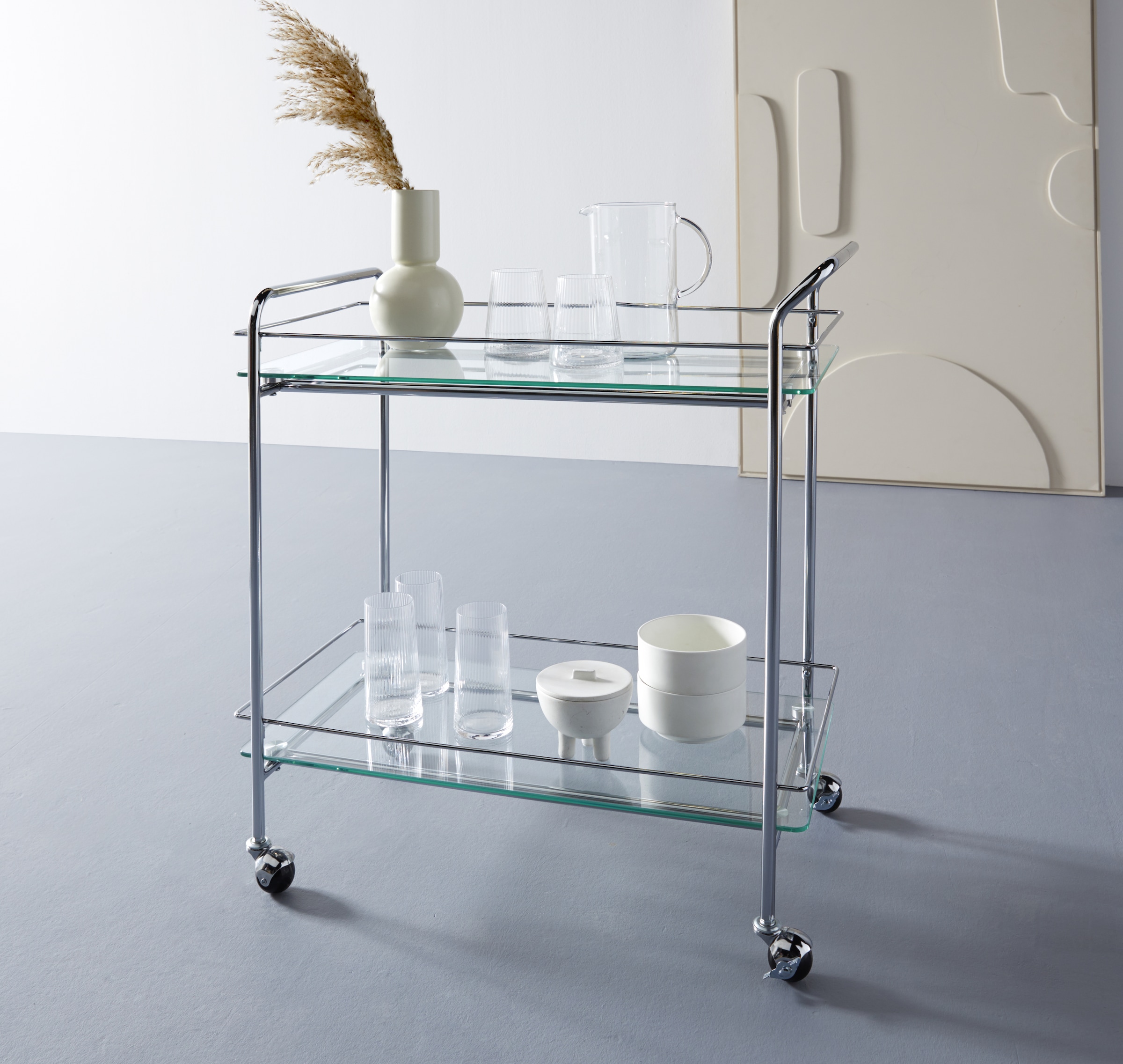LeGer Home by Lena Gercke Rollwagen »Alimore« mit Glasablagen und Rollen, Modernes Design, Breite 75 cm, Höhe 80 cm