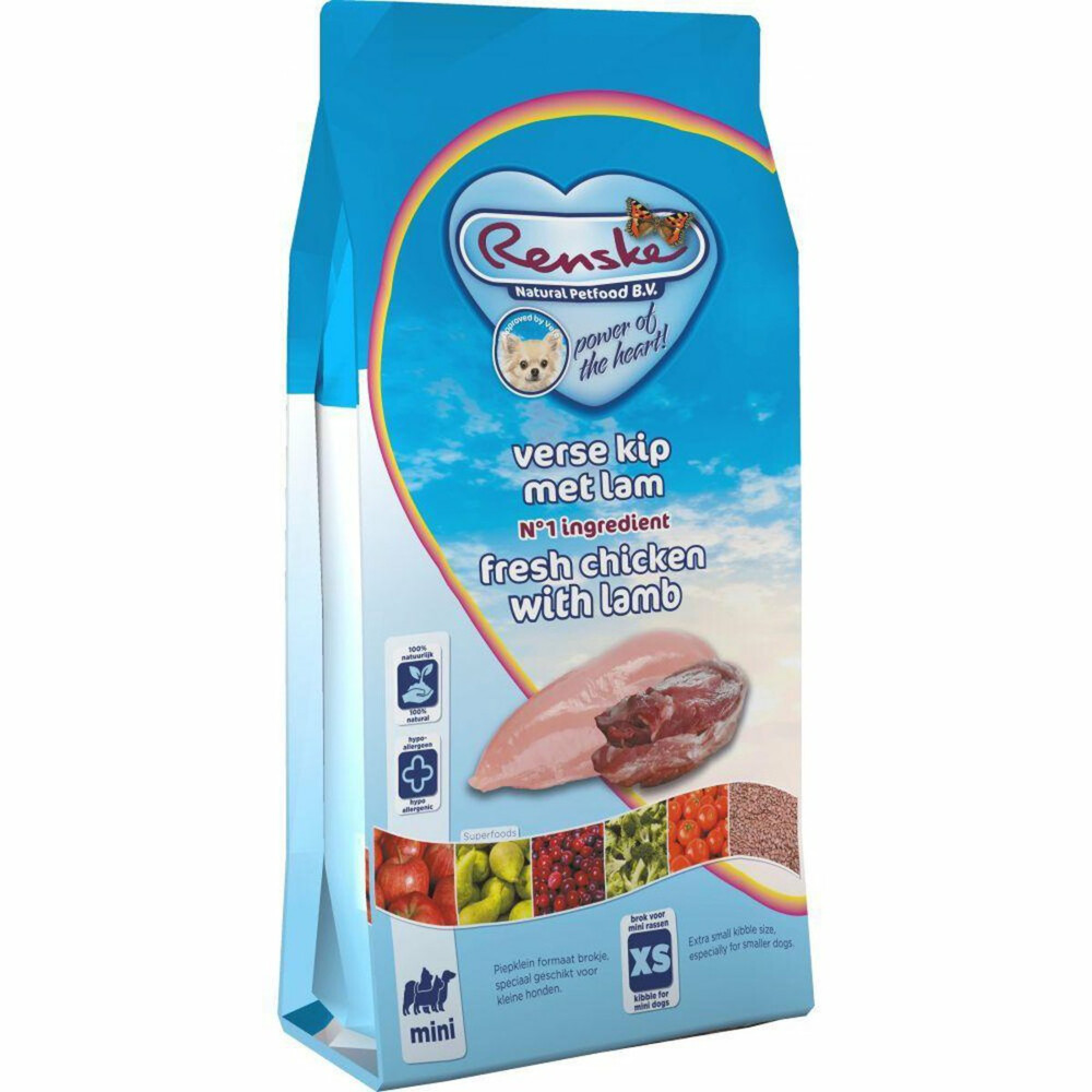 8x Renske Super Premium Hondenvoer Mini Kip - Lam600 gr