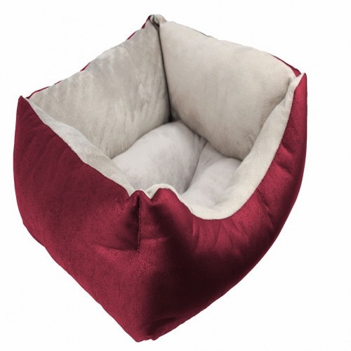Cama para cães estofada e revestida em lã coral na cor bordô.