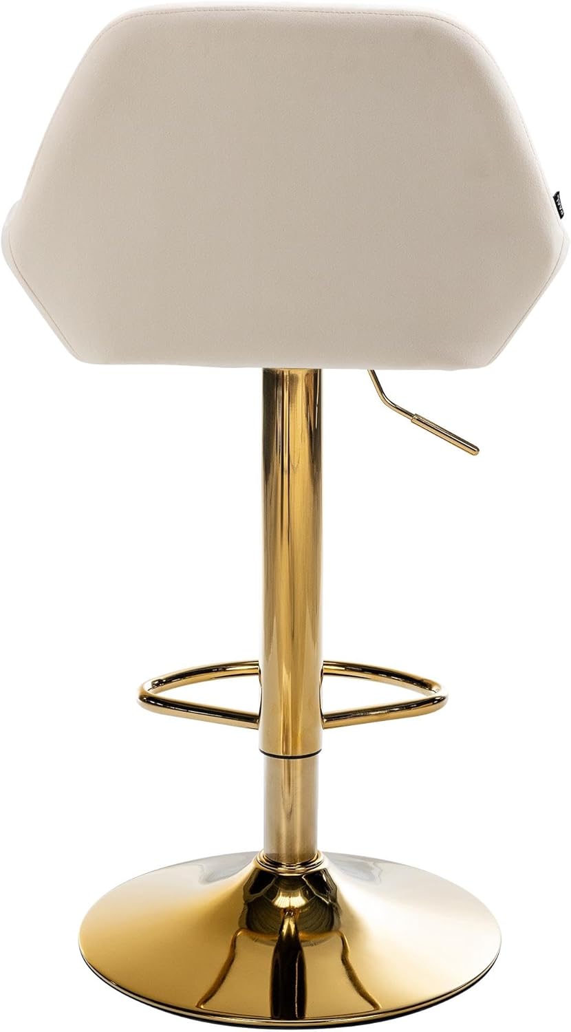 CLP 2er Set Barhocker Braga Samtbezug Gold-Gestell I höhenverstellbar und 360 drehbar I moderner Barstuhl mit Fußstütze für Küche und Bar, Farbe:Creme