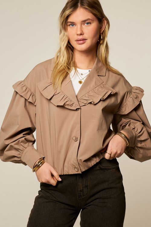 Bruine korte blazer met ruffles