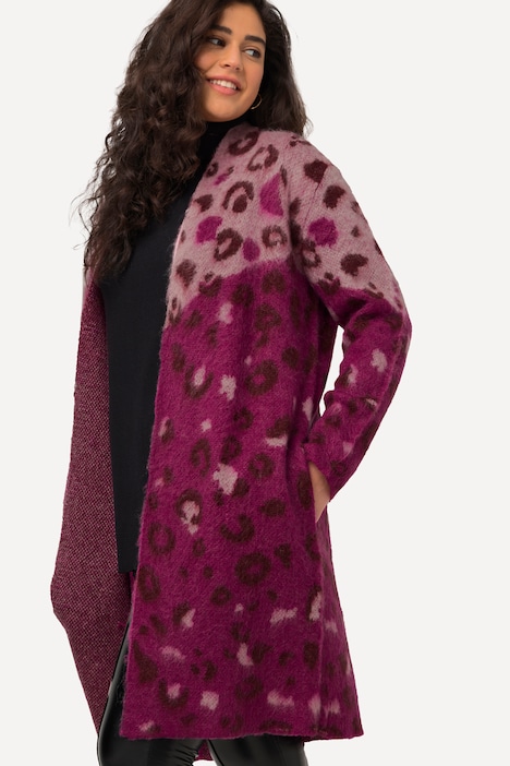 Strickjacke, Jacquard-Leomuster, V-Ausschnitt, offene Form