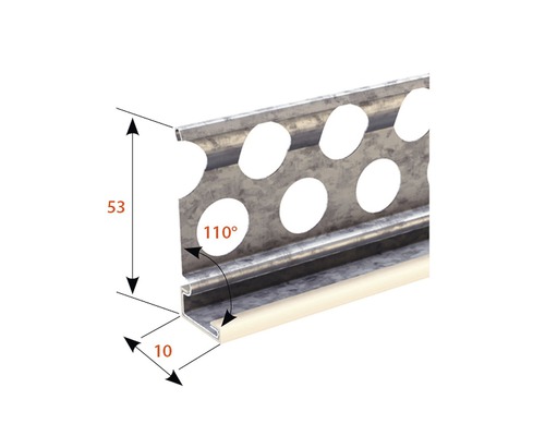 CATNIC gipsbasisprofiel, gegalvaniseerd staal met PVC-neus, voor gipsdikte 10 mm, 2500 x 10 x 53 mm, bundel = 25 stuks