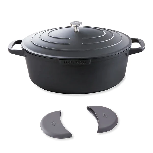 Lot cocotte légère ovale en fonte d'aluminium 32 cm coloris noir et de